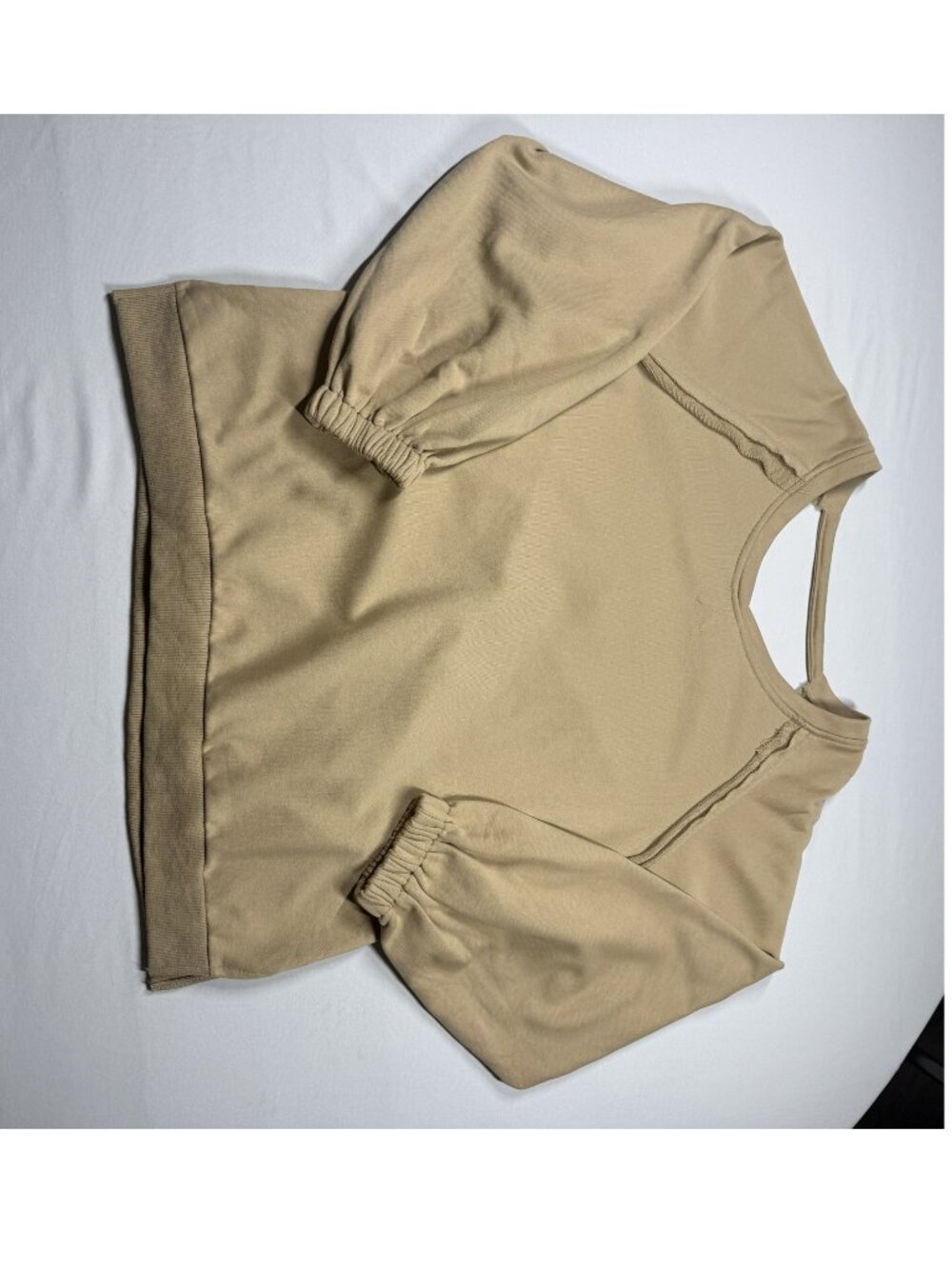POL TKT622 Criss Cross Open Back French Terry Sweatshirt Tan L - Picture 4 of 13